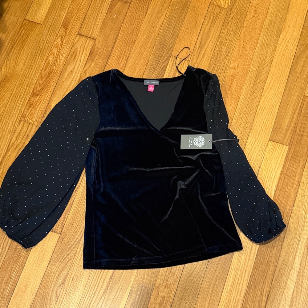 Vince Camuto Black Sheer Sleeve Top